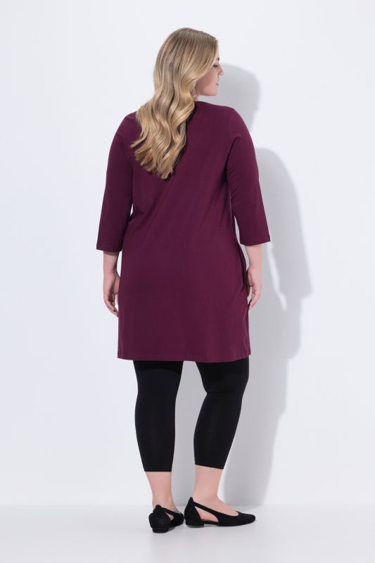 T-shirt long, coupé évasée, décolleté carré et manches 3/4
