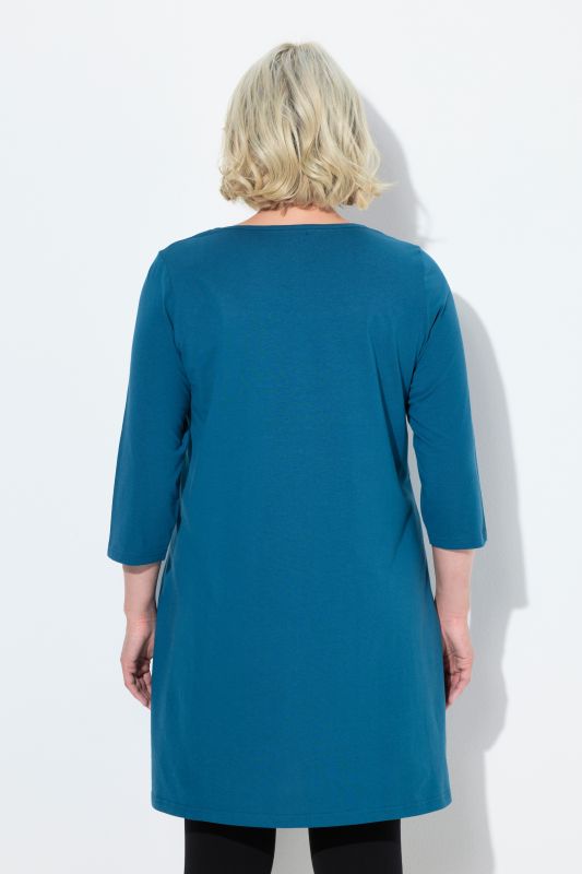 T-shirt long, coupé évasée, décolleté carré et manches 3/4