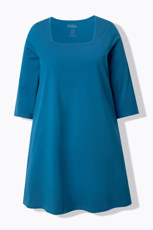 T-shirt long, coupé évasée, décolleté carré et manches 3/4