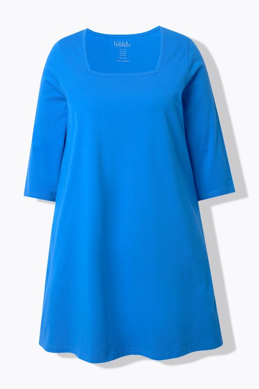 T-shirt long, coupé évasée, décolleté carré et manches 3/4