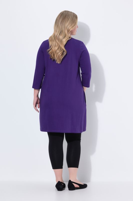 T-shirt long, coupé évasée, décolleté carré et manches 3/4