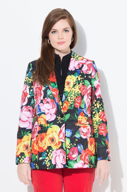 Blazer motif à fleurs, col à revers et doublure contrastante