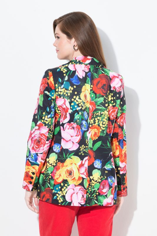 Blazer motif à fleurs, col à revers et doublure contrastante