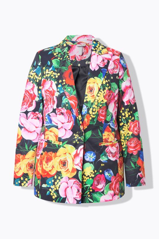 Blazer motif à fleurs, col à revers et doublure contrastante