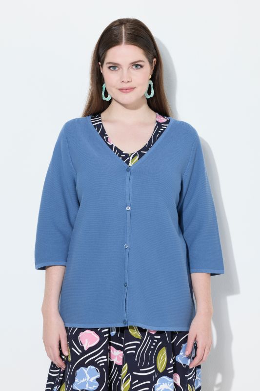 Cardigan en coton bio, encolure en V et manches 3/4