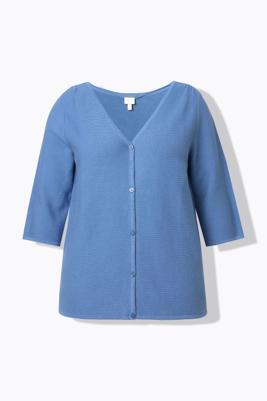 Cardigan en coton bio, encolure en V et manches 3/4