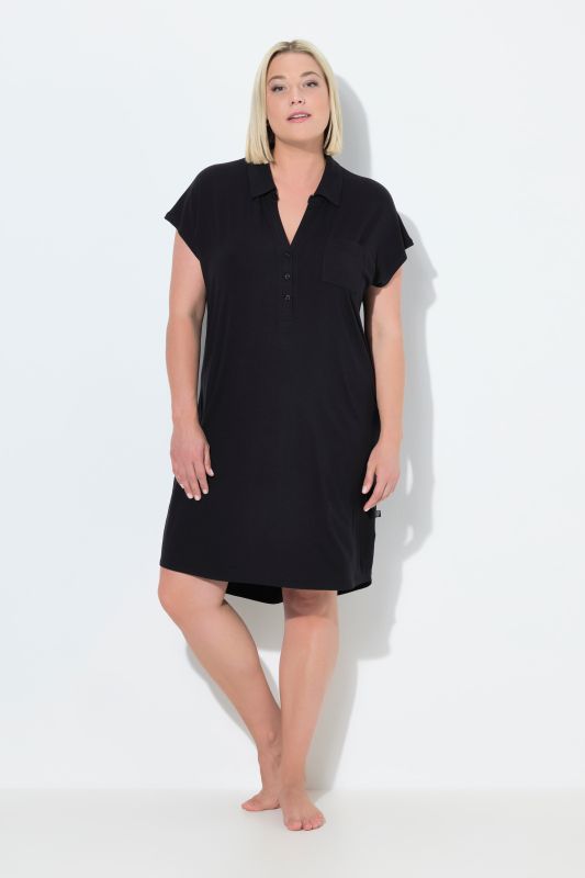 Chemise de nuit oversize, manches courtes et décolleté en V, col chemise