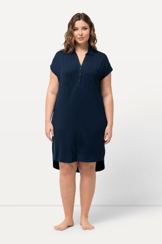 Chemise de nuit oversize, manches courtes et décolleté en V, col chemise