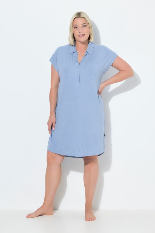 Chemise de nuit oversize, manches courtes et décolleté en V, col chemise