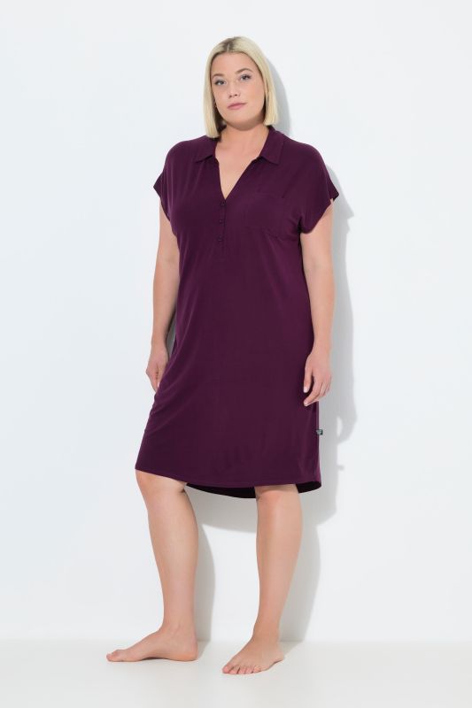 Chemise de nuit oversize, manches courtes et décolleté en V, col chemise