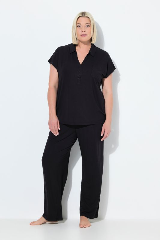 Pyjama oversize deux pièces, pantalon + T-shirt col chemise et manches courtes