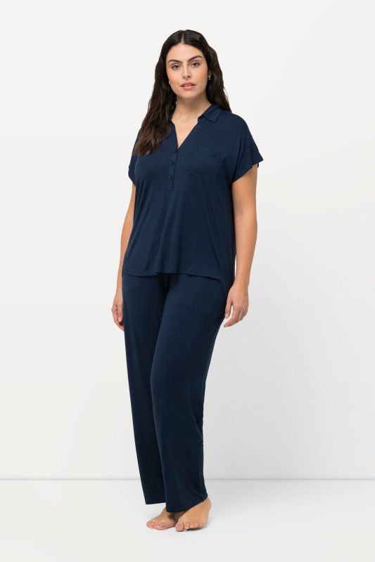 Pyjama oversize deux pièces, pantalon + T-shirt col chemise et manches courtes
