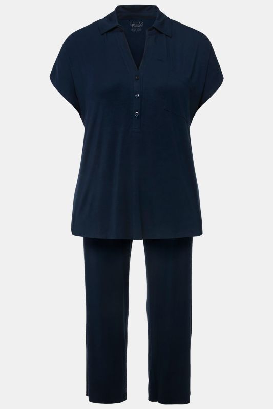 Pyjama oversize deux pièces, pantalon + T-shirt col chemise et manches courtes