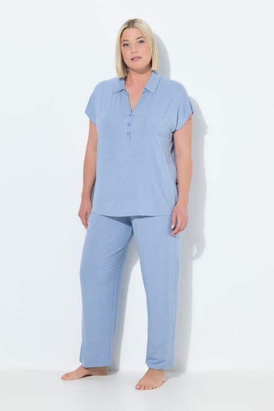 Pyjama oversize deux pièces, pantalon + T-shirt col chemise et manches courtes
