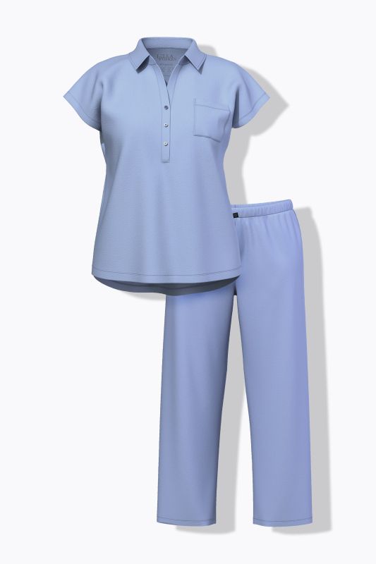 Pyjama oversize deux pièces, pantalon + T-shirt col chemise et manches courtes