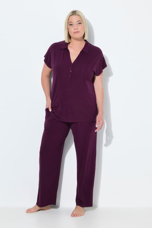 Pyjama oversize deux pièces, pantalon + T-shirt col chemise et manches courtes