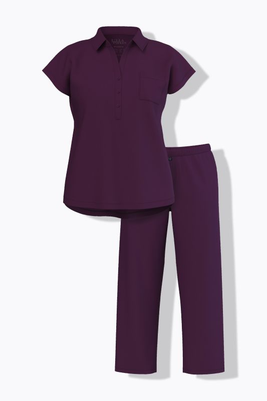 Pyjama oversize deux pièces, pantalon + T-shirt col chemise et manches courtes