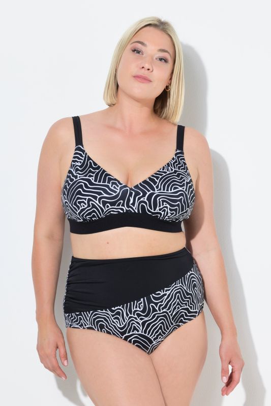 Bikini à bonnets souples. Bretelles ajustables. Motif lignes