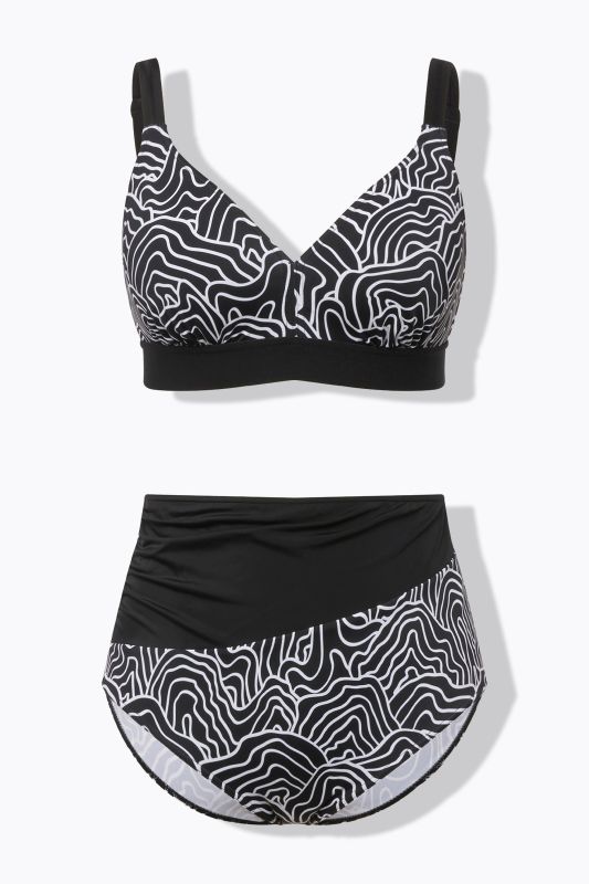 Bikini à bonnets souples. Bretelles ajustables. Motif lignes