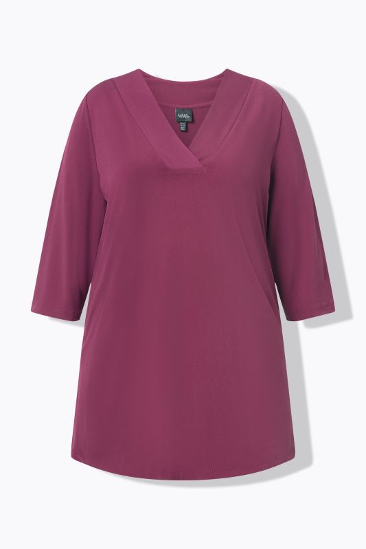 T-shirt long, décolleté en V, manches 3/4
