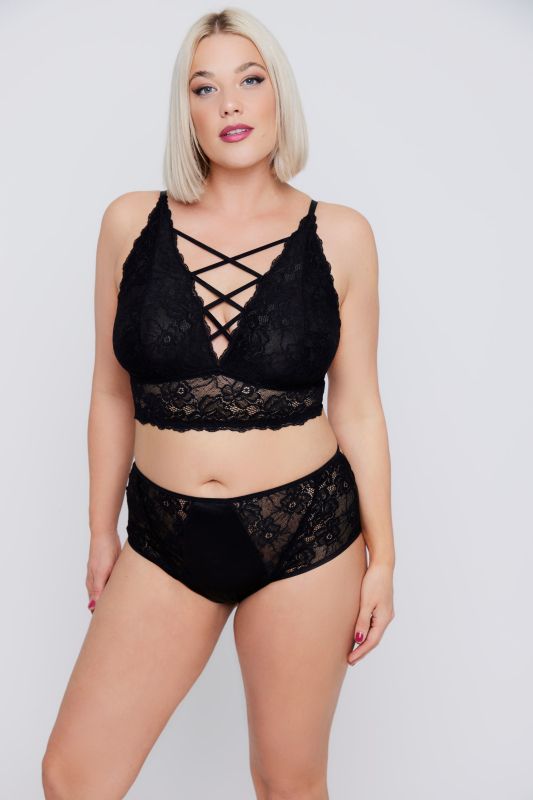Culotte taille haute, avec ouverture, satin et dentelle