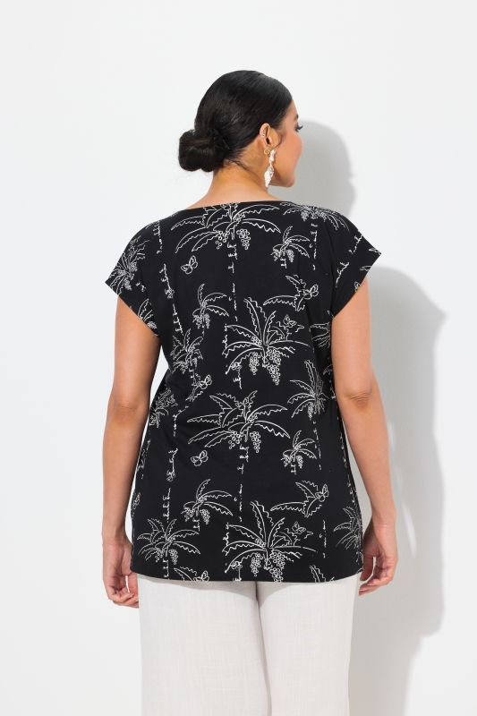 Débardeur sans manches à imprimé palmiers, coupe Boxy. Col tunisien