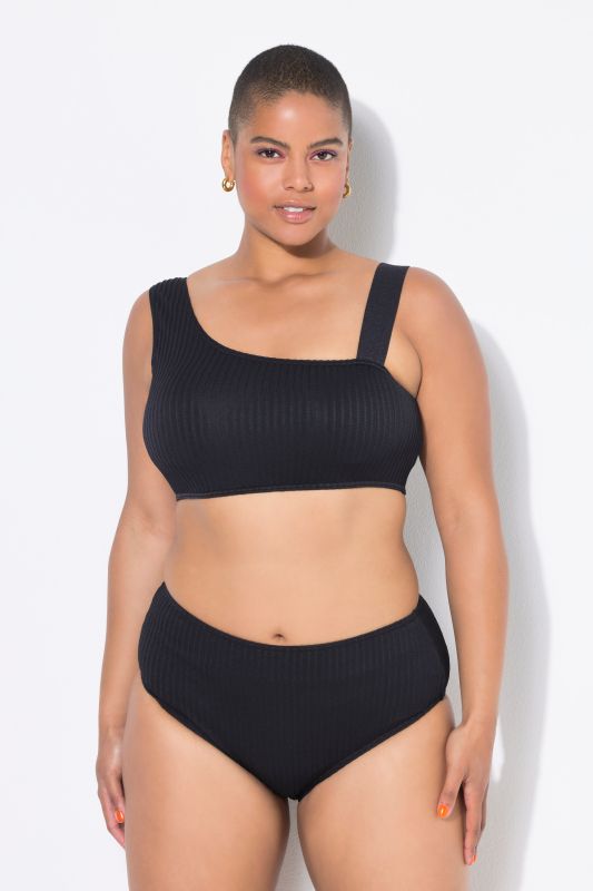 Culotte de bikini taille haute. Rayures texturées