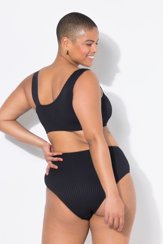 Culotte de bikini taille haute. Rayures texturées