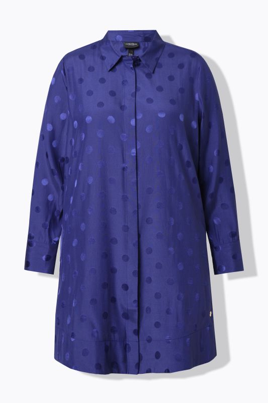 Blouse longue à pois jacquard avec col de chemise et manches longues