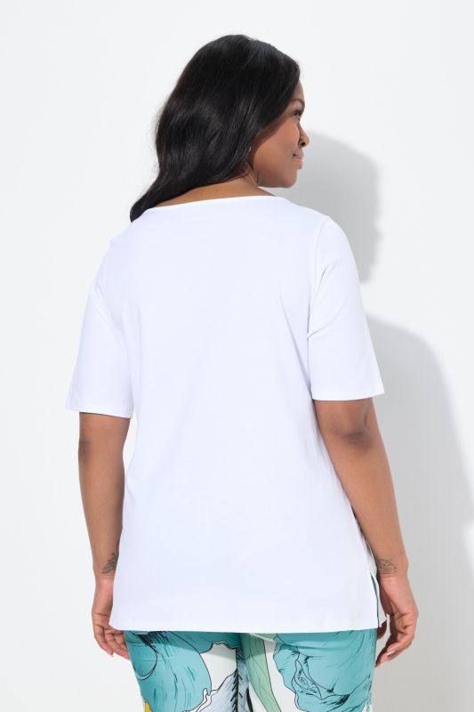 T-shirt à strass fantaisie, coupe évasée et manches courtes