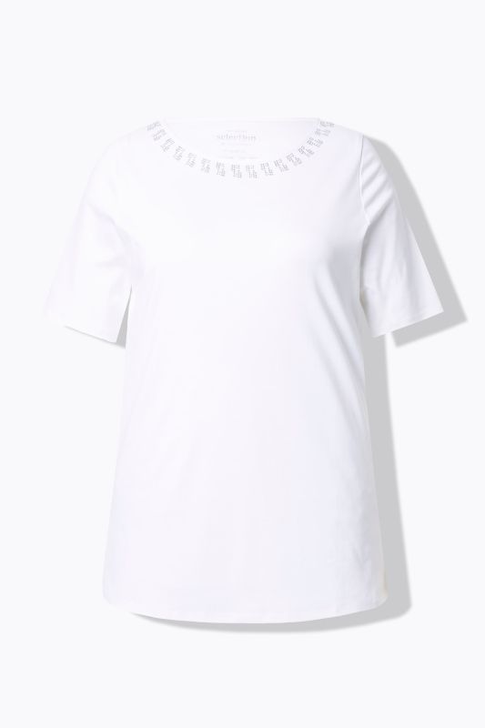 T-shirt à strass fantaisie, coupe évasée et manches courtes