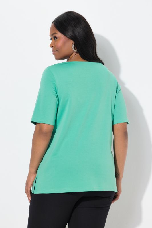 T-shirt à strass fantaisie, coupe évasée et manches courtes