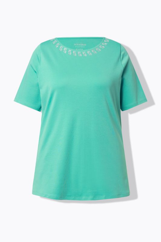 T-shirt à strass fantaisie, coupe évasée et manches courtes