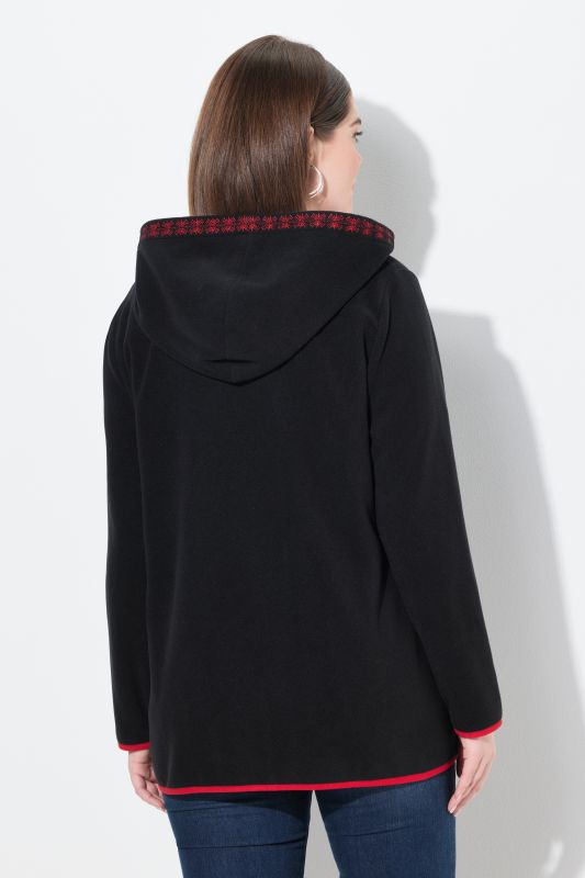 Veste en polaire inspirée du costume traditionnel bavarois, avec capuche, broderie fantaisie et manches longues