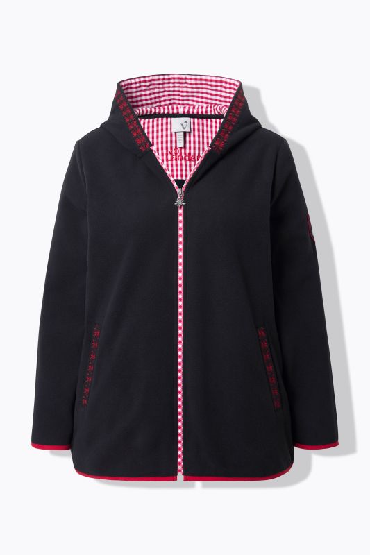 Veste en polaire inspirée du costume traditionnel bavarois, avec capuche, broderie fantaisie et manches longues