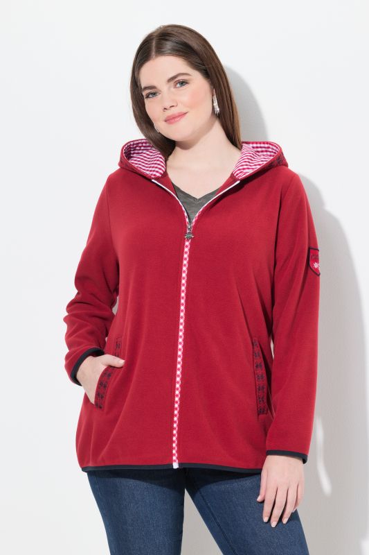 Veste en polaire inspirée du costume traditionnel bavarois, avec capuche, broderie fantaisie et manches longues