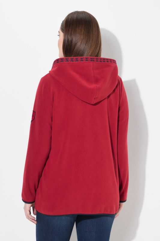 Veste en polaire inspirée du costume traditionnel bavarois, avec capuche, broderie fantaisie et manches longues