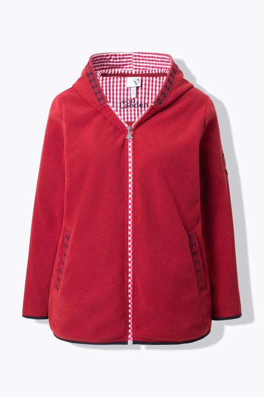 Veste en polaire inspirée du costume traditionnel bavarois, avec capuche, broderie fantaisie et manches longues