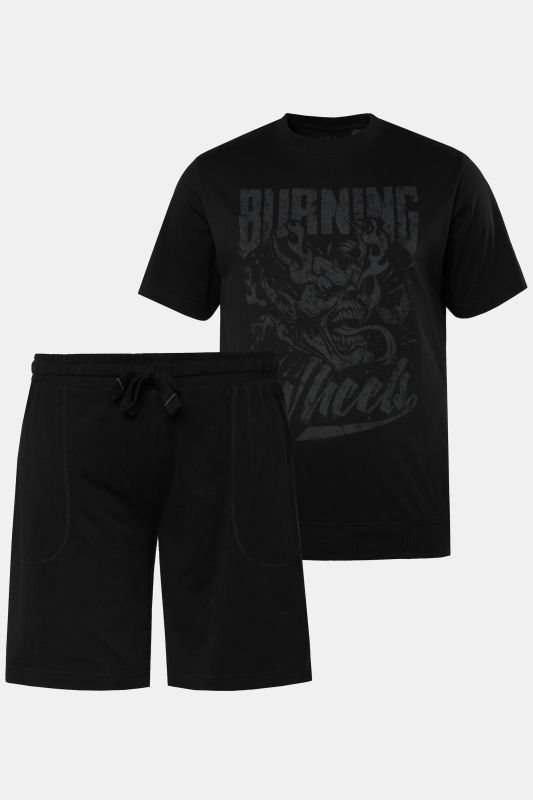 Pyjama court deux pièces : T-shirt à imprimé coupe ventre confort - jusqu'au 8XL.