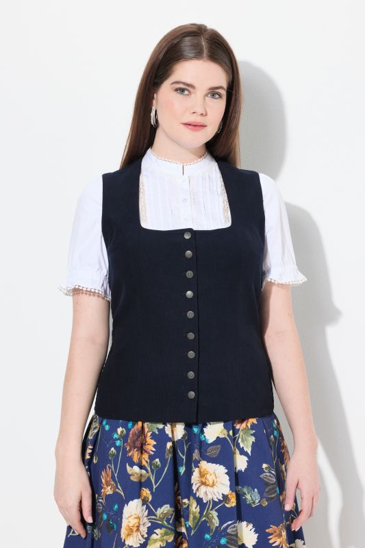 Bustier inspiré du costume traditionnel tyrolien en velours smocké. Coupe Slim sans manches