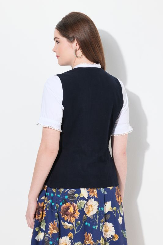 Bustier inspiré du costume traditionnel tyrolien en velours smocké. Coupe Slim sans manches