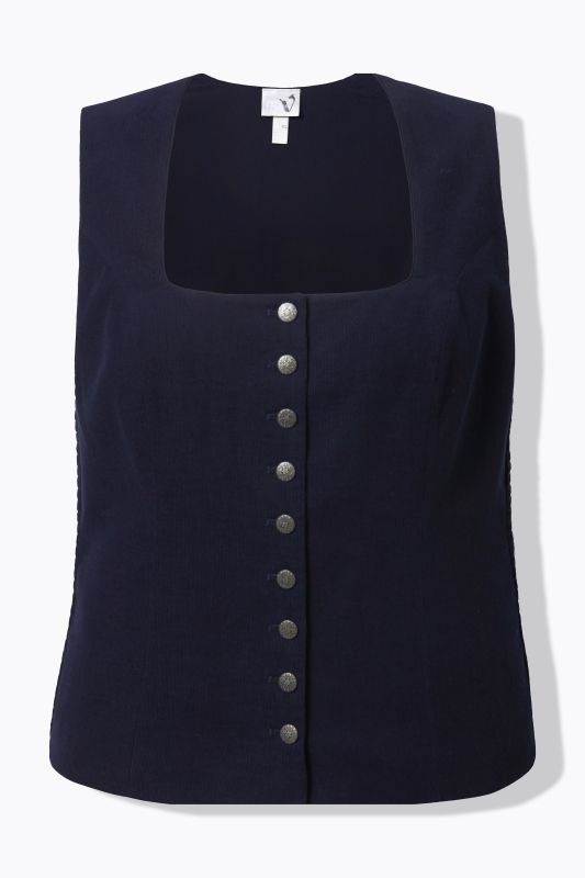 Bustier inspiré du costume traditionnel tyrolien en velours smocké. Coupe Slim sans manches