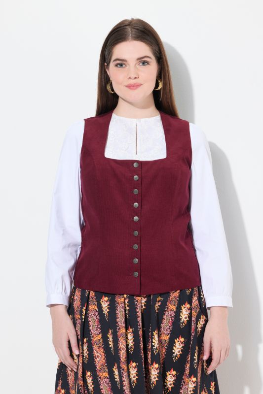 Bustier inspiré du costume traditionnel tyrolien en velours smocké. Coupe Slim sans manches