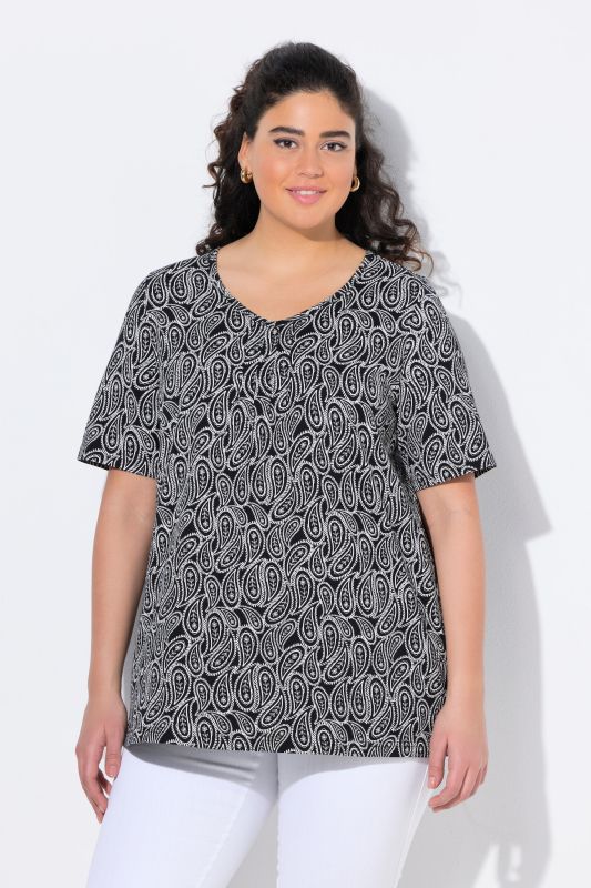 T-shirt avec plis fantaisie, silhouette en A évasée, col  en V et manches courtes