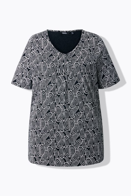 T-shirt avec plis fantaisie, silhouette en A évasée, col  en V et manches courtes