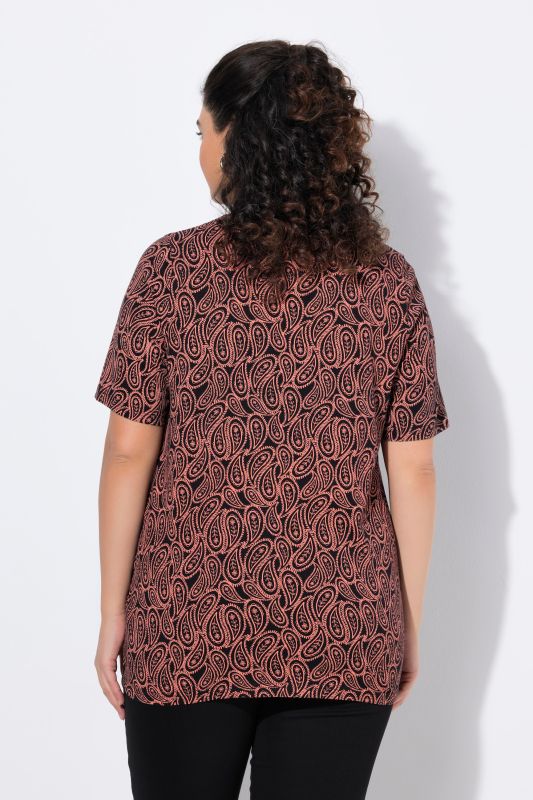 T-shirt avec plis fantaisie, silhouette en A évasée, col  en V et manches courtes