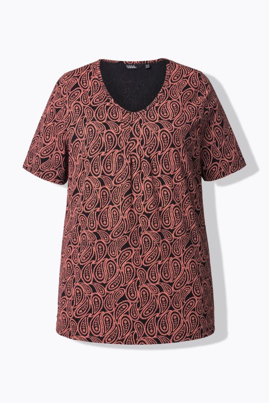 T-shirt avec plis fantaisie, silhouette en A évasée, col  en V et manches courtes