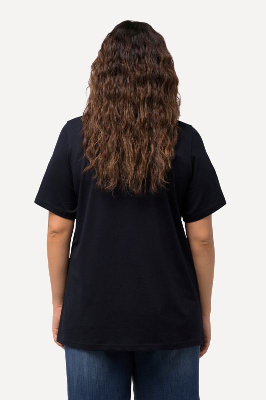 T-shirt à motif palmiers, ligne A. Col V et manches courtes