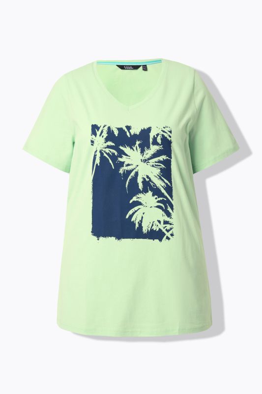 T-shirt à motif palmiers, ligne A. Col V et manches courtes