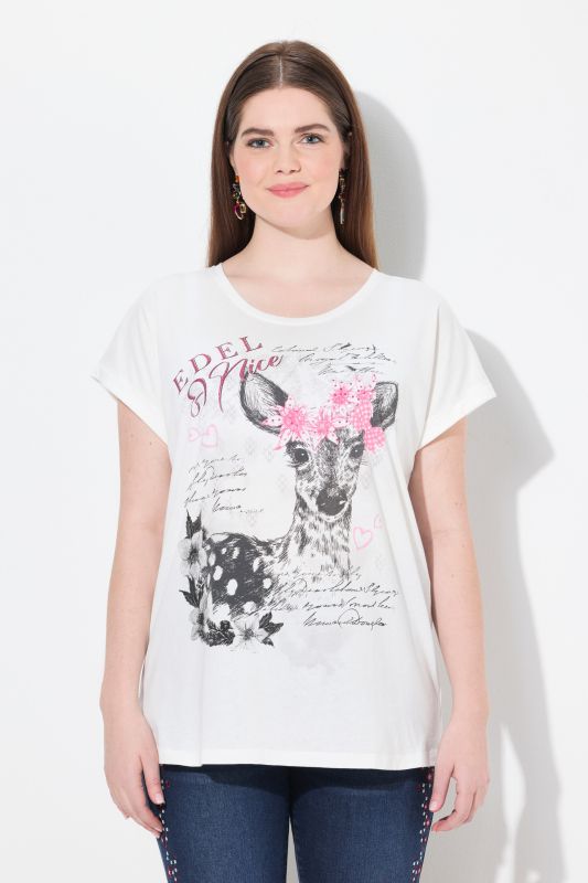 T-shirt oversize. Col rond et manches courtes. Imprimé faon